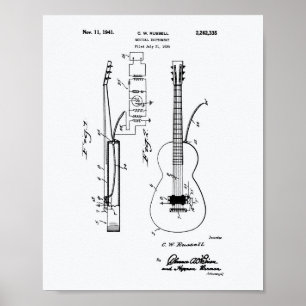 Poster Guitare 1941 Brevet Art Livre blanc