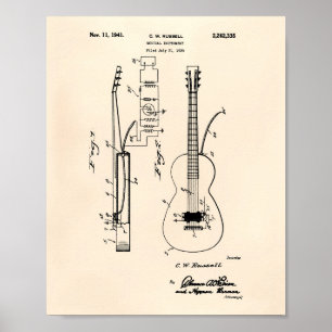 Poster Guitare 1941 Brevet Art Vieux Poivre