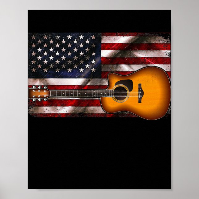 Poster Guitare 4 juillet cadeaux Drapeau américain USA (Devant)