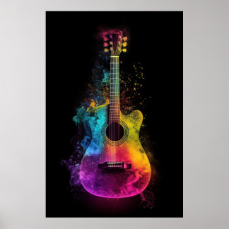 Poster Guitare acoustique aux couleurs éclatantes