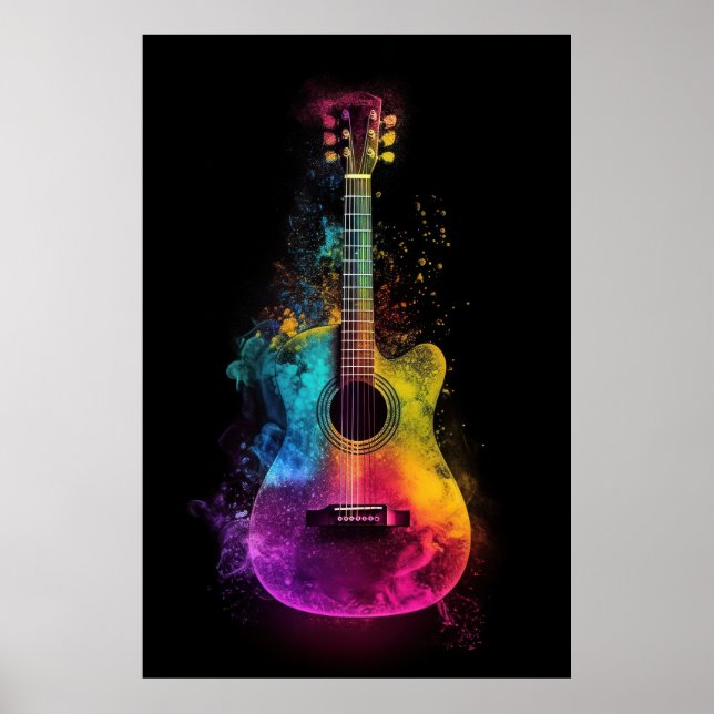 Poster Guitare acoustique aux couleurs éclatantes (Devant)