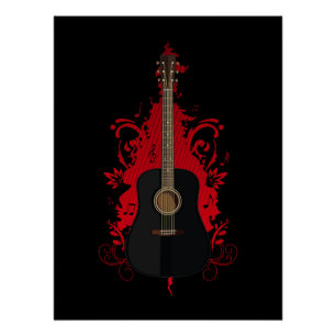 Poster Guitare Acoustique Noire Art Musique Chambre Vinta
