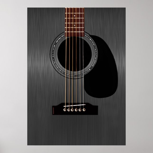 Poster Guitare acoustique noire cendrée (Devant)