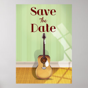 Poster Guitare Acoustique Vintage Enregistrer la Date