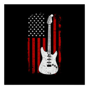 Poster Guitare américain drapeau américain lecteur de mus