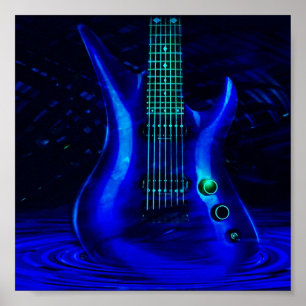 Poster Guitare bleu électrique