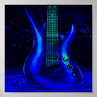 Poster Guitare bleu électrique