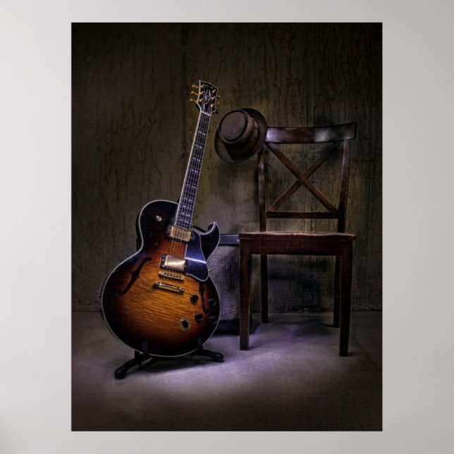 Poster Guitare Bules avec chaise (Devant)