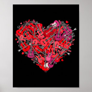Poster Guitare cœur Amour Saint Valentin Guitariste Joueu
