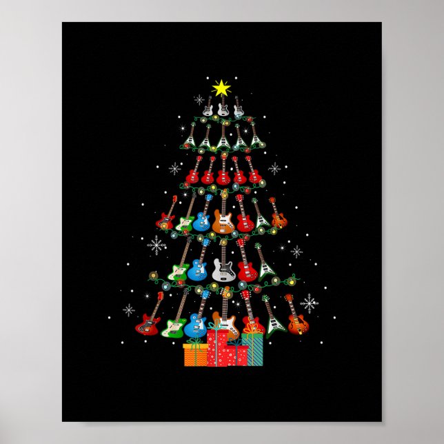 Poster Guitare cool Arbre de Noël Joyeux Noël Cadeaux Noë (Devant)