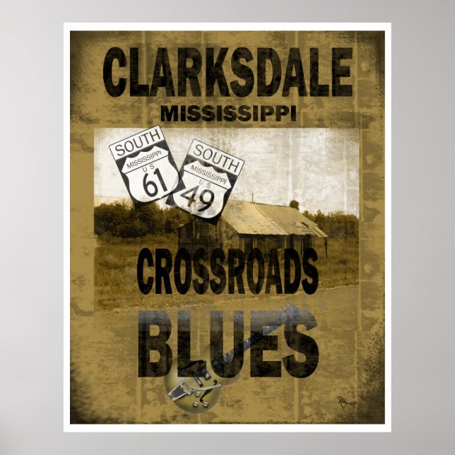 Poster Guitare de Clarksdale Mississippi Crossroads Blues (Devant)