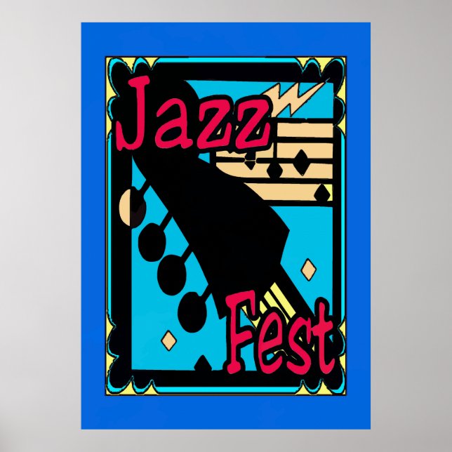 Poster Guitare de Jazz Fest en bleu (Devant)