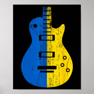 Poster Guitare Drapeau Ukraine Musicien Vintage 