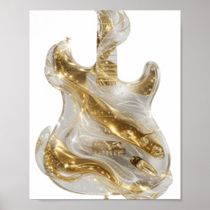 Poster GUITARE ÉLECTRIQUE DORÉE Catchy Silver