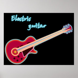 Poster Guitare électrique néon musique rock rétro 80