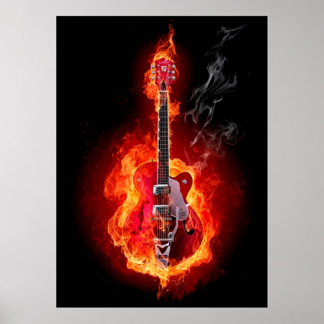 Poster Guitare en flammes (Devant)
