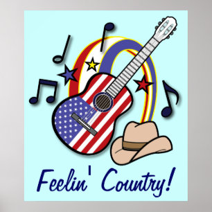 Poster Guitare et drapeau de pays de Feelin