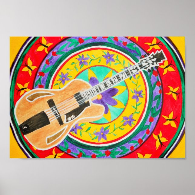 Poster Guitare et mandala aquarelle (Devant)