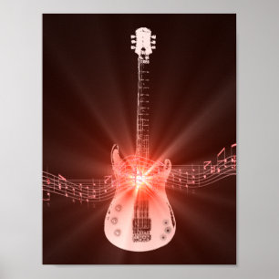 Poster Guitare et notes musicales