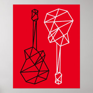 Poster guitare géométrique moderne musique sur rouge