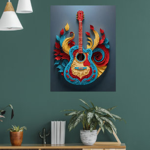 Poster Guitare Imaginaire colorée