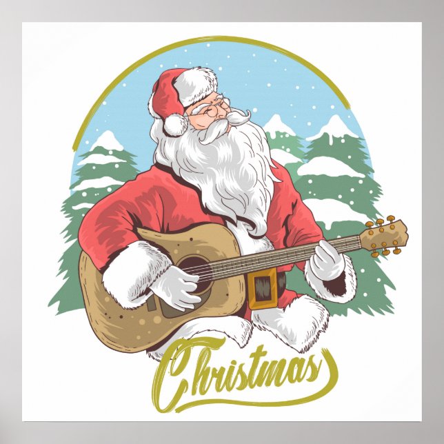 Poster Guitare Jouant au Père Noël | Noël (Devant)
