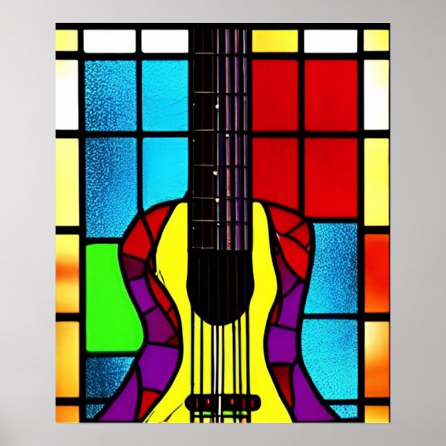 Poster Guitare mosaïque en vitrail (Devant)