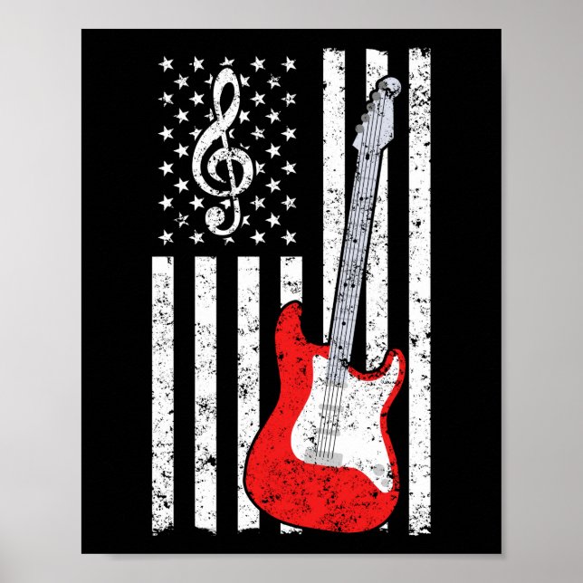 Poster Guitare Musique Lover Guitare Drapeau américain (Devant)