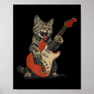 Poster Guitare Rock Et Roll Chat Vintage Rock Guitariste 
