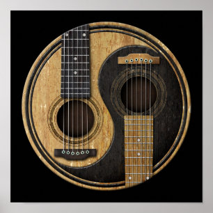 Poster Guitares acoustiques anciennes et usées Yin Yang