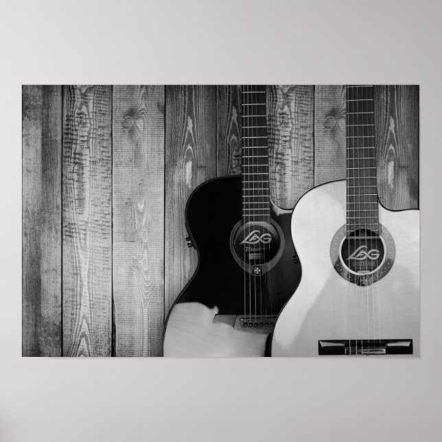 Poster Guitares acoustiques B&W Photo (Devant)