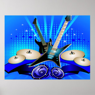 Poster Guitares électriques, tambours et haut-parleurs