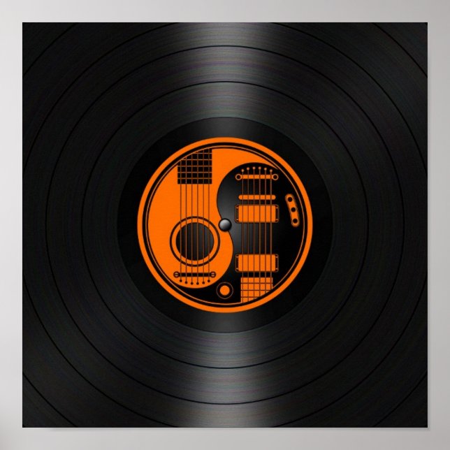 Poster Guitares Yin Yang orange et noir Vinyl Graphisme (Devant)