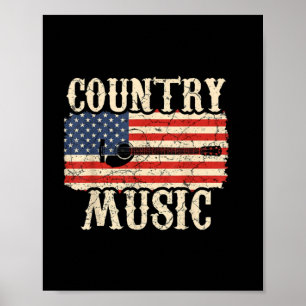 Poster Guitariste Country Music Guitare Drapeau américain