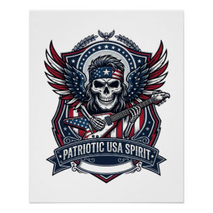 Poster Guitariste de la Liberté Patriotique Crâne Musique