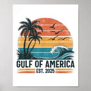 Poster Gulf Of Us America Est 2025 Retro Vintage Beach