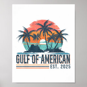 Poster Gulf Of Us America Est 2025 Retro Vintage Beach Me