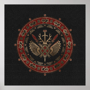 Poster Gungnir - Cuir noir et rouge et or