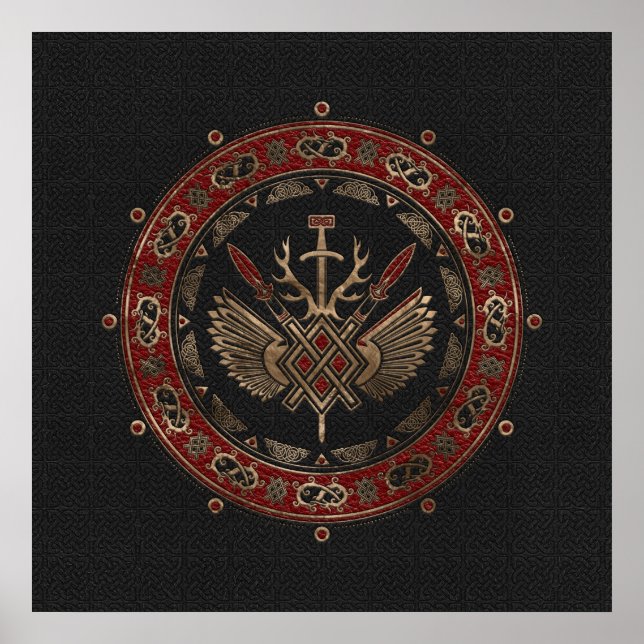 Poster Gungnir - Cuir noir et rouge et or (Devant)