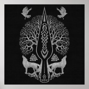 Poster Gungnir - Spear of Odin and Tree of life  -