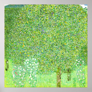 Poster Gustav Klimt, buissons roses sous les arbres