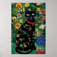 Gustav Klimt Chat Noir Dans un Jardin de Fleurs, A