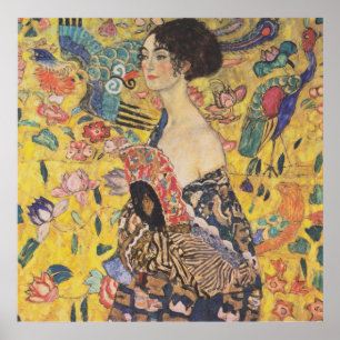 Poster Gustav Klimt - Dame avec ventilateur