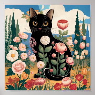 Poster Gustav Klimt Fleur Chat Noir Art Éclectique Modern