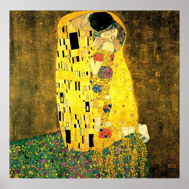 Poster Gustav Klimt - L'affiche du baiser (Devant)