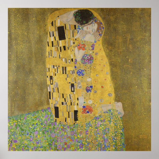 Poster Gustav Klimt-Le Baiser | Oeuvre Gold Leaf (Devant)