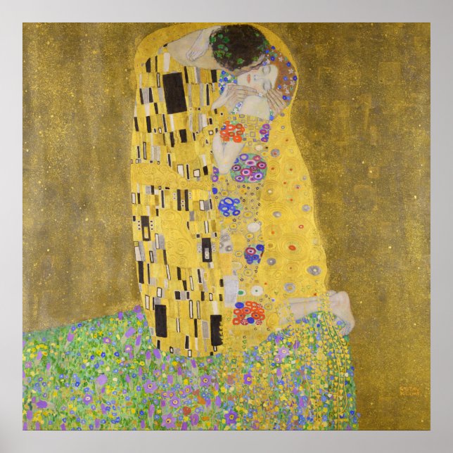 Poster Gustav Klimt Le Baiser Restauré Couleur Vibrante (Devant)