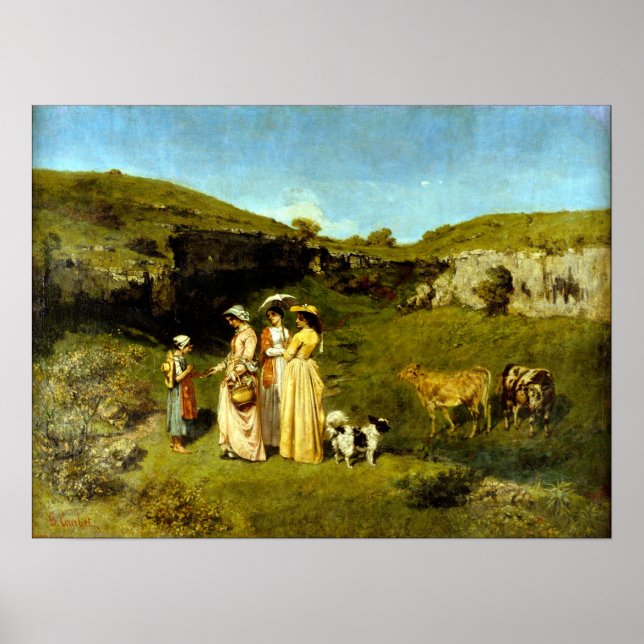 Poster Gustave Courbet Jeunes Dames du Village (Devant)