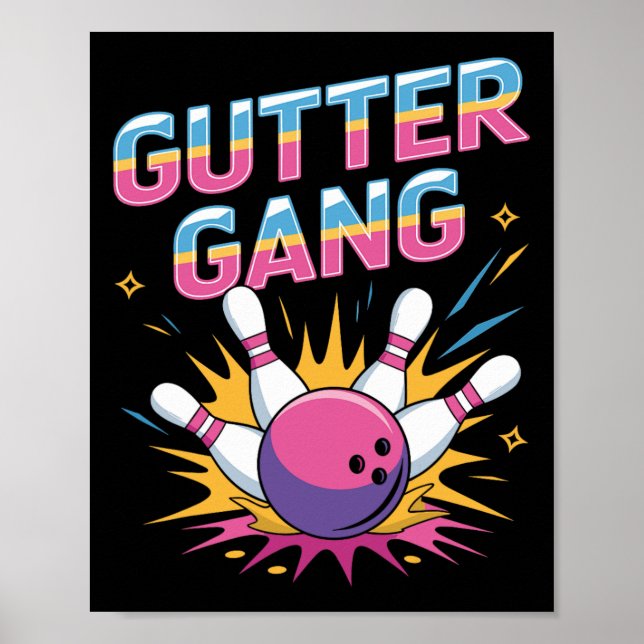 Poster Gutter Gang Shirt Funny Bowling Shirts Gutter Bowl (Devant)