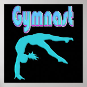 Poster Gymnast Back Handspring Step Out Teal